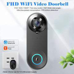 Smart-Dwelling - 1080P Wireless WIFI Doorbell Video Intercom with Camera, Tuya Smart Home Integration, PIR Motion Detection