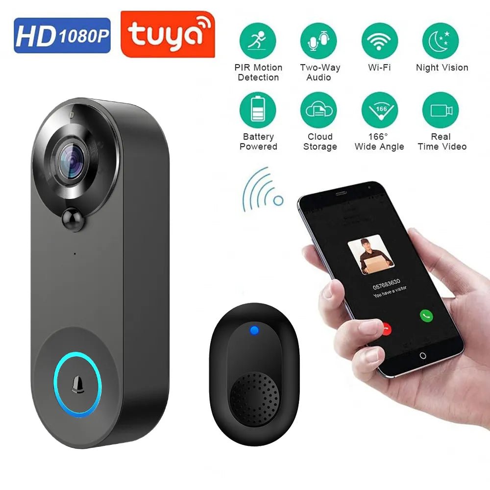 Smart-Dwelling - 1080P Wireless WIFI Doorbell Video Intercom with Camera, Tuya Smart Home Integration, PIR Motion Detection