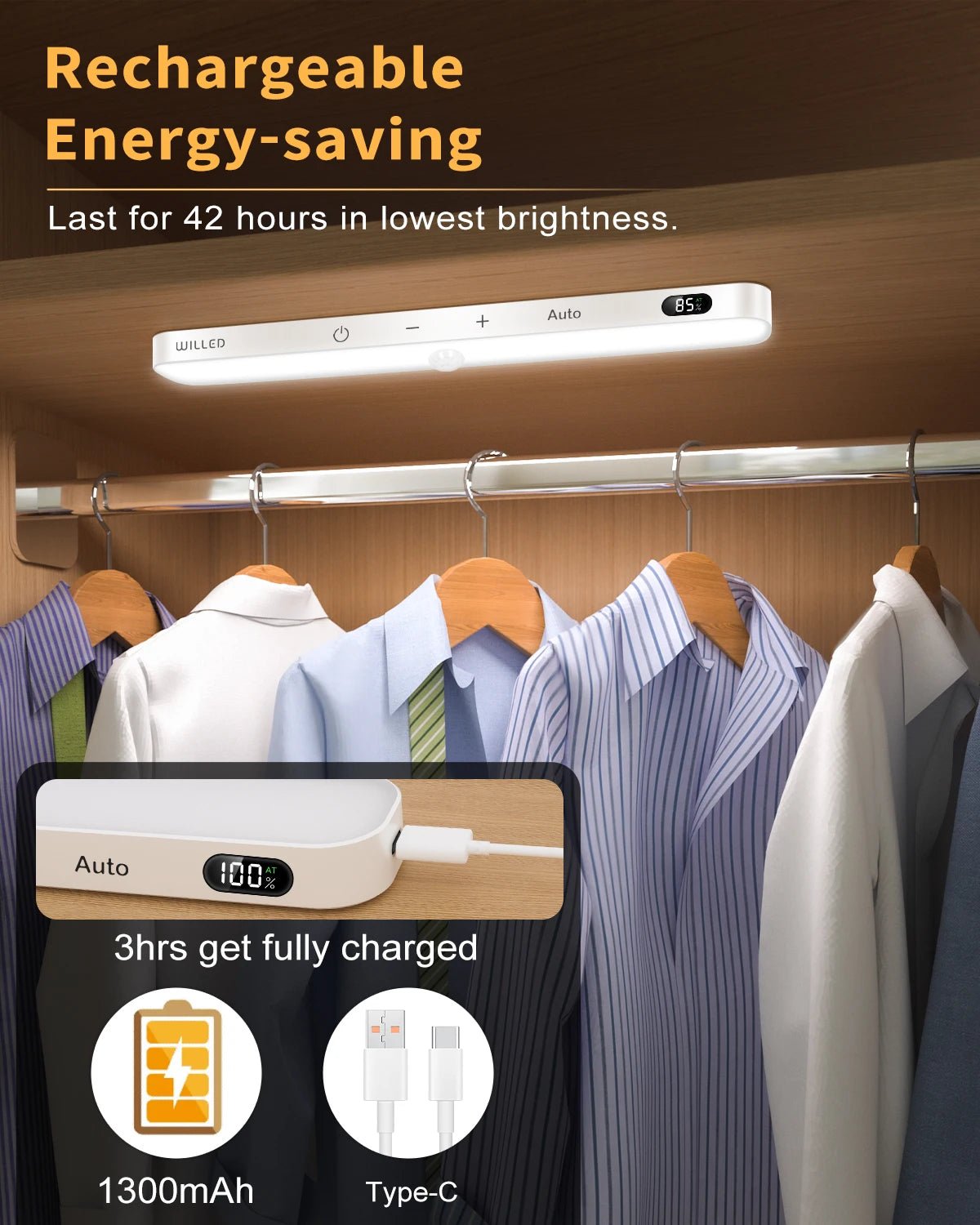 Smart-Dwelling - Cool White Motion Sensor Cabinet Light: Battery-Powered, 60 LED, Touch Light Bar, Wireless, Rechargeable (White) 🔖 SALE! 2 for £25!