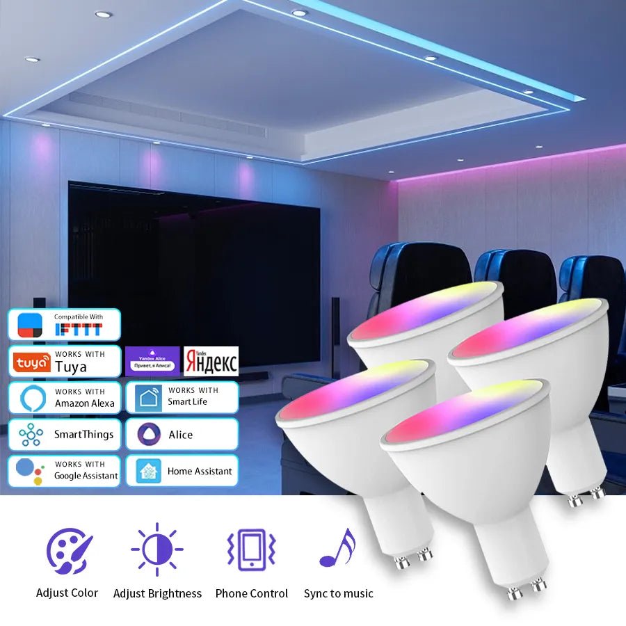 Smart-Dwelling - 4-Pack LED RGB Dimmable Lights IR Remote/Tuya Smart WiFi Control Compatible with Alexa Google Home
