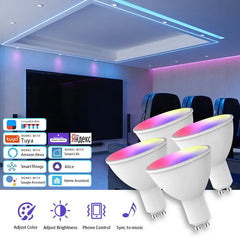 Smart-Dwelling - 4-Pack LED RGB Dimmable Lights IR Remote/Tuya Smart WiFi Control Compatible with Alexa Google Home