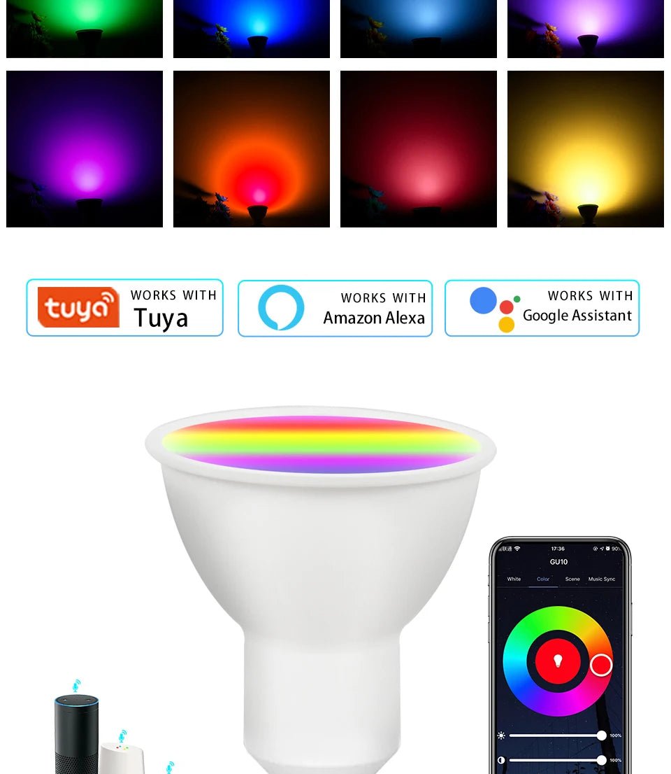 Smart-Dwelling - 4-Pack LED RGB Dimmable Lights IR Remote/Tuya Smart WiFi Control Compatible with Alexa Google Home