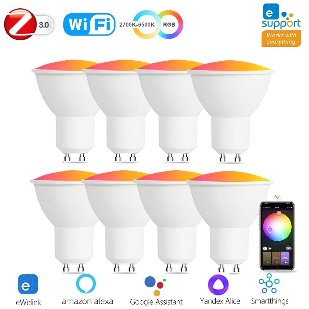 Smart-Dwelling - GU10 Smart Bulb: WiFi and Zigbee 3.0 Compatible, App Remote Control, Works with Alexa, Google Home, Yandex Alice