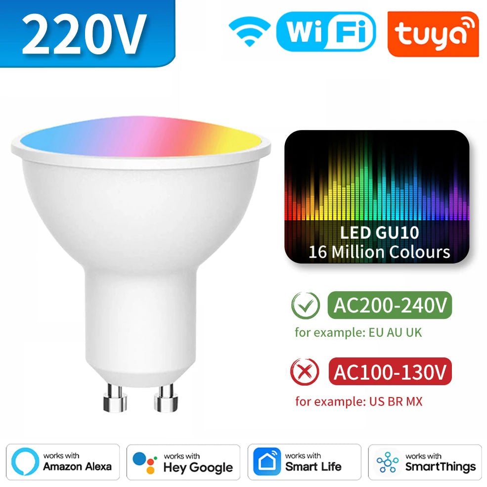 Smart-Dwelling - Tuya WiFi Zigbee Bluetooth GU10 Smart LED Bulbs RGBCCT 5W Dimmable, Smart Life App, Music Sync, Works with Alexa/Google