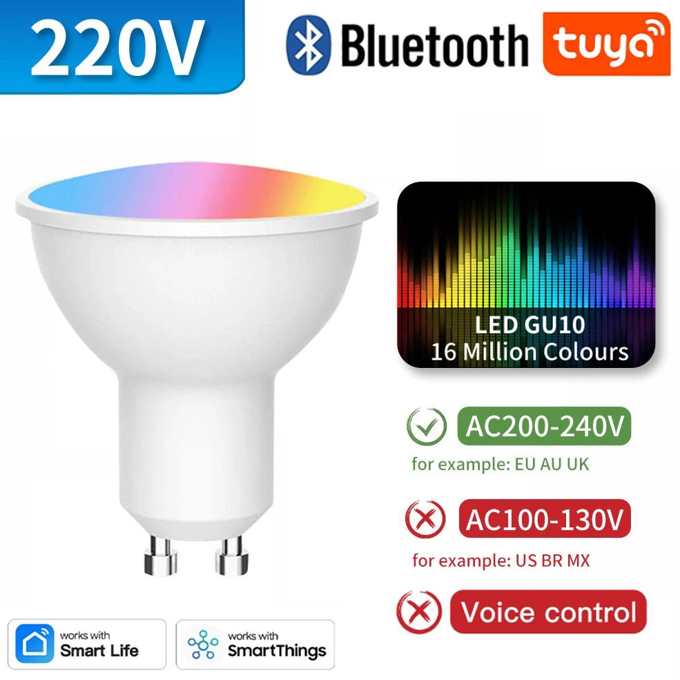 Smart-Dwelling - Tuya WiFi Zigbee Bluetooth GU10 Smart LED Bulbs RGBCCT 5W Dimmable, Smart Life App, Music Sync, Works with Alexa/Google