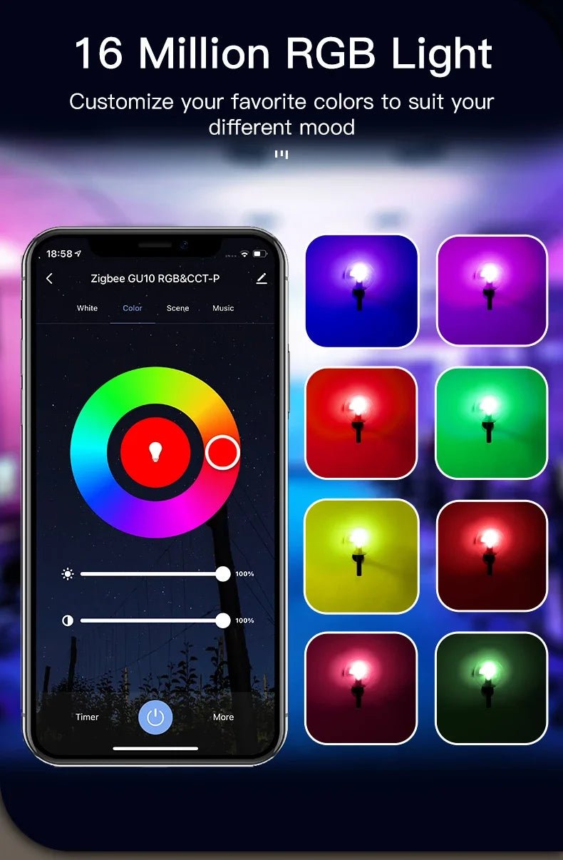 Smart-Dwelling - Tuya WiFi Zigbee Bluetooth GU10 Smart LED Bulbs RGBCCT 5W Dimmable, Smart Life App, Music Sync, Works with Alexa/Google