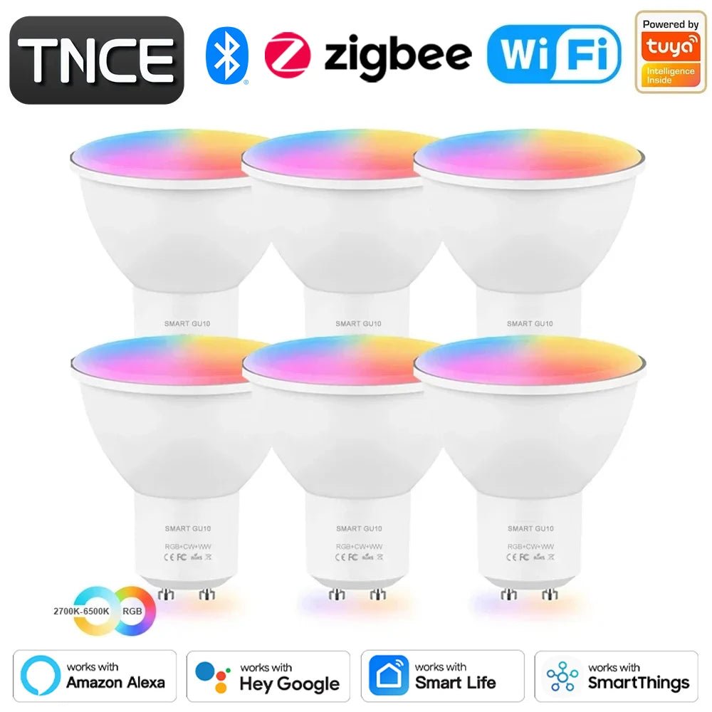 Smart-Dwelling - Tuya WiFi Zigbee Bluetooth GU10 Smart LED Bulbs RGBCCT 5W Dimmable, Smart Life App, Music Sync, Works with Alexa/Google
