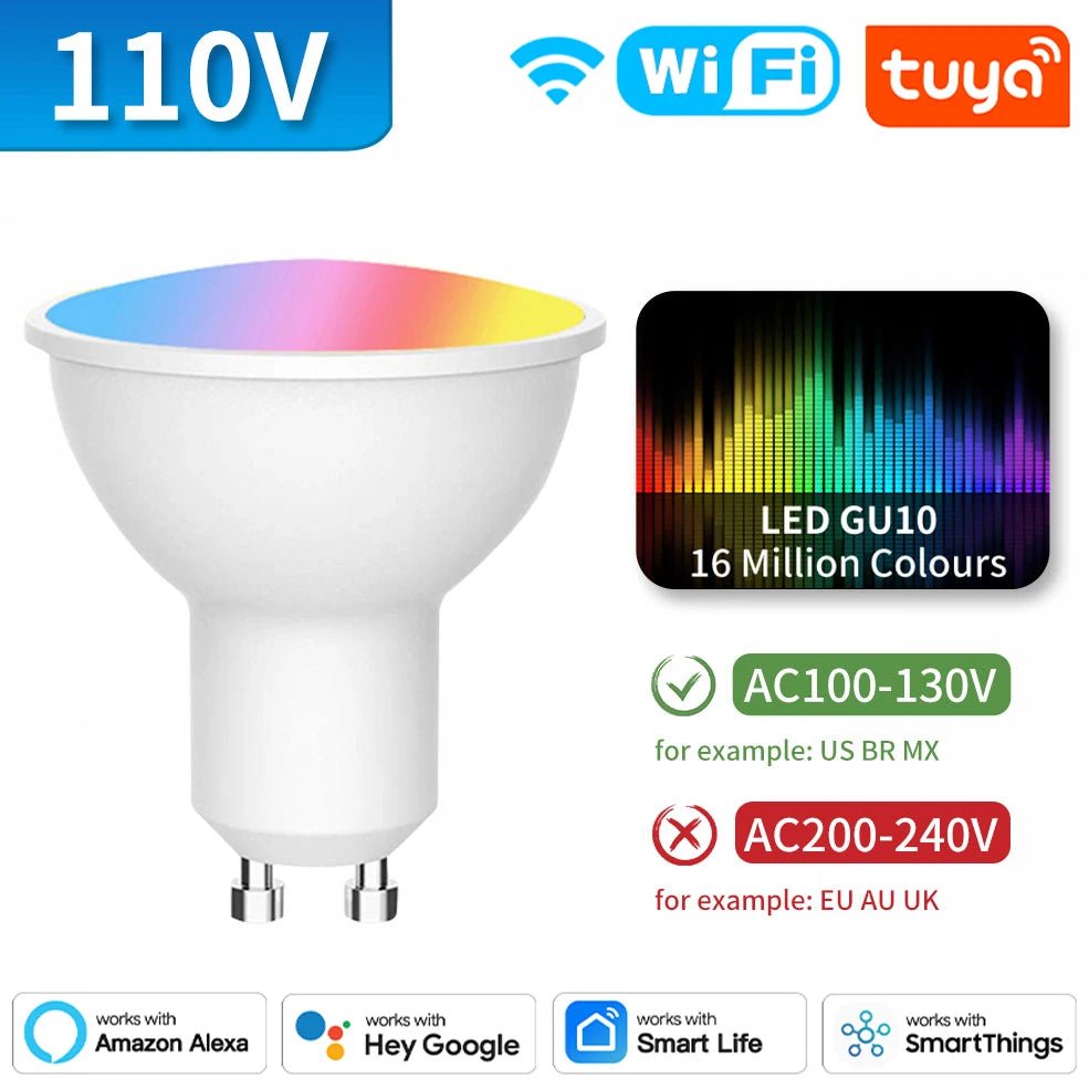 Smart-Dwelling - Tuya WiFi Zigbee Bluetooth GU10 Smart LED Bulbs RGBCCT 5W Dimmable, Smart Life App, Music Sync, Works with Alexa/Google