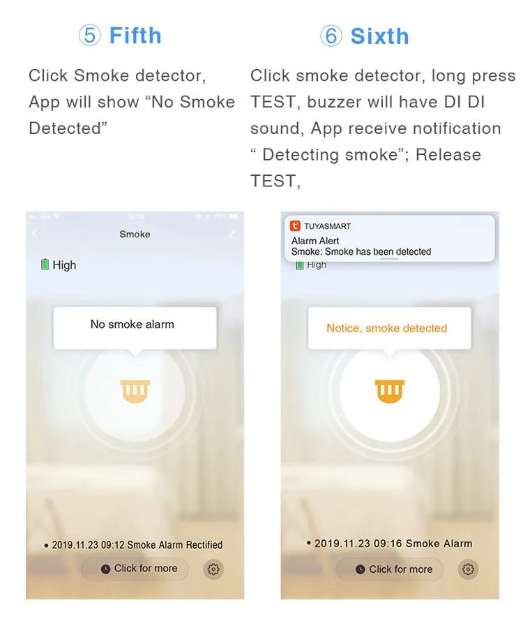 Smart-Dwelling - Tuya WiFi and Bluetooth Smoke Detector Fire Alarm Home Security System Compatible with Google Home and Alexa
