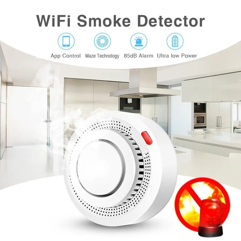 Smart-Dwelling - Tuya WiFi and Bluetooth Smoke Detector Fire Alarm Home Security System Compatible with Google Home and Alexa