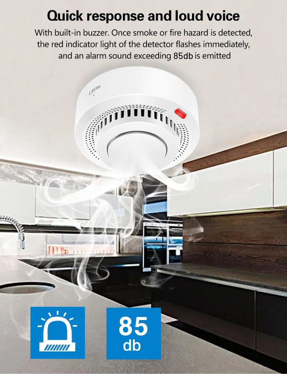 Smart-Dwelling - Tuya WiFi and Bluetooth Smoke Detector Fire Alarm Home Security System Compatible with Google Home and Alexa