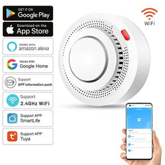 Smart-Dwelling - Tuya WiFi and Bluetooth Smoke Detector Fire Alarm Home Security System Compatible with Google Home and Alexa
