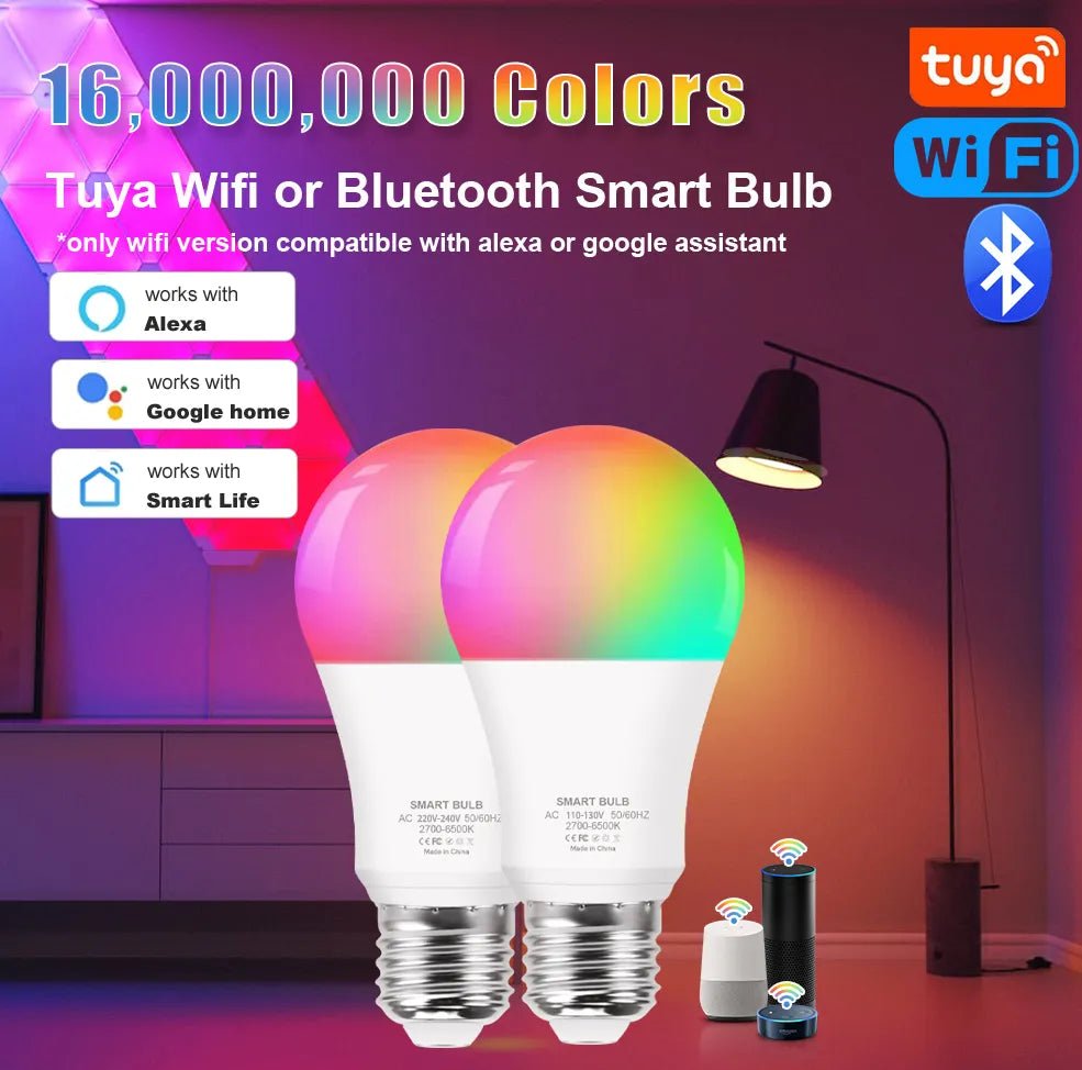 Smart-Dwelling - Tuya Wifi/Bluetooth Smart Bulb Led Lamp RGB 110V 220V Alexa and Google Assistant Smart Life