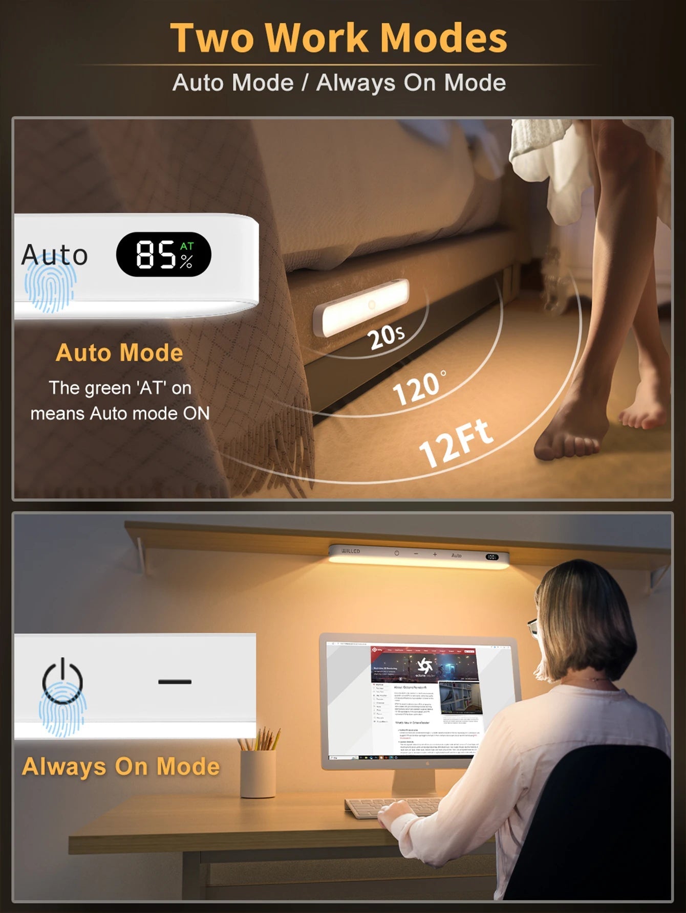 Smart-Dwelling - Warm Light Motion Sensor Cabinet Light: Battery-Powered, 60 LED, Touch Light Bar, Wireless, Rechargeable (White) 🔖 SALE! 2 for £25!