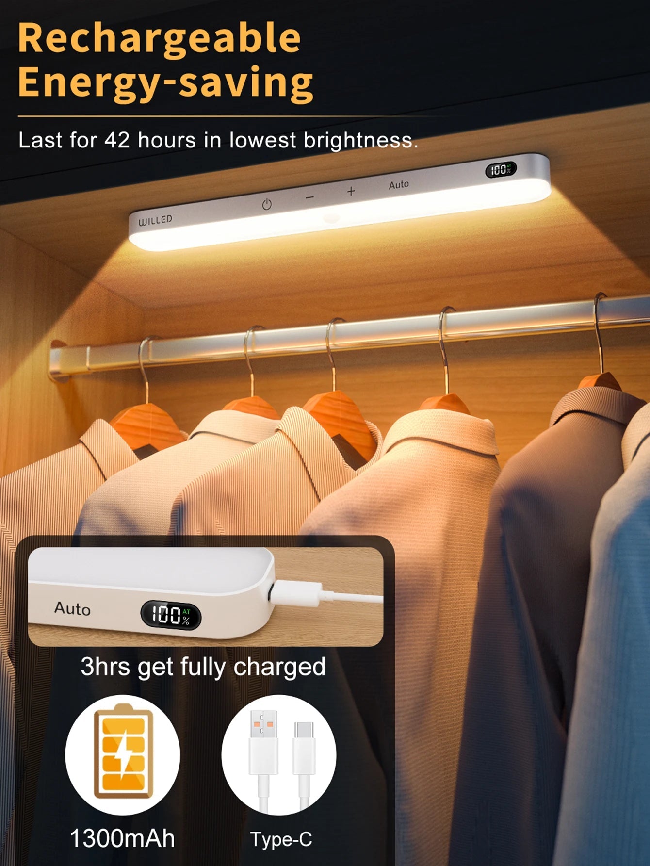 Smart-Dwelling - Warm Light Motion Sensor Cabinet Light: Battery-Powered, 60 LED, Touch Light Bar, Wireless, Rechargeable (White) 🔖 SALE! 2 for £25!