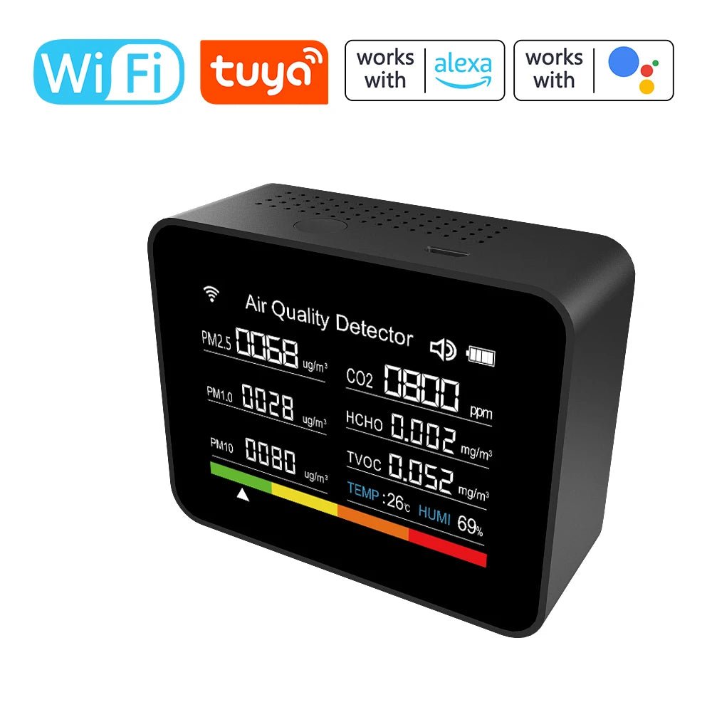 Smart-Dwelling - 13in1 Tuya WiFi Air Quality Real-Time Monitor for CO2, TVOC, HCHO, PM2.5/PM1.0/PM10, Temperature, Humidity