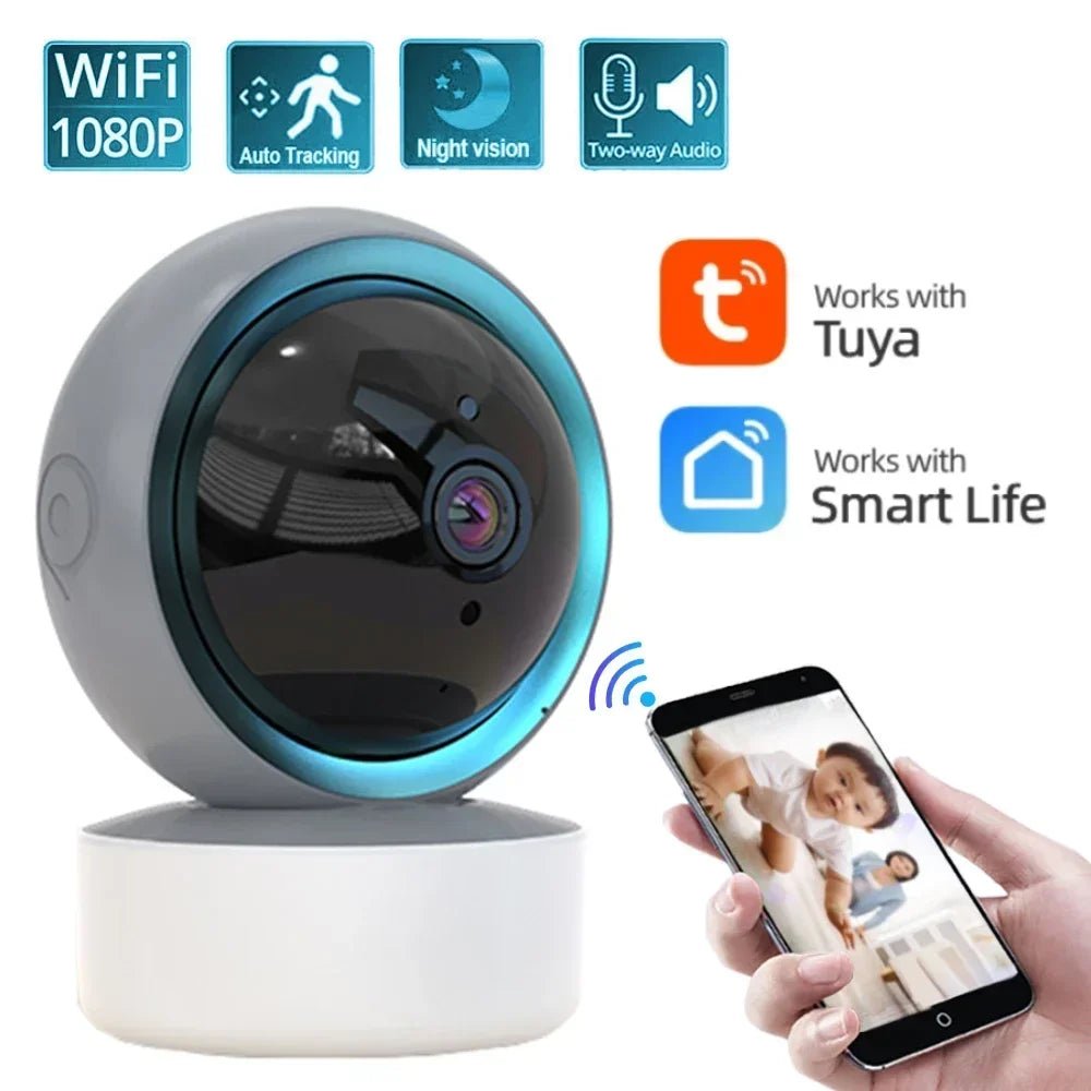 Smart-Dwelling - Tuya 1080P WiFi IP Camera Baby Monitor - 360° PTZ, Motion Detection, 2-Way Audio, Night Vision
