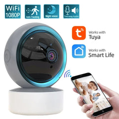 Smart-Dwelling - Tuya 1080P WiFi IP Camera Baby Monitor - 360° PTZ, Motion Detection, 2-Way Audio, Night Vision