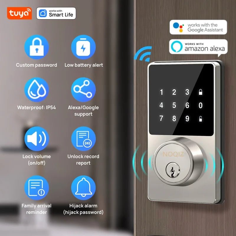Smart-Dwelling - Tuya Smart Home WiFi Lock: Keyless Entry Door Lock With Touchscreen Keypad, APP Control, Waterproof Grade IP54, Low Battery Alert